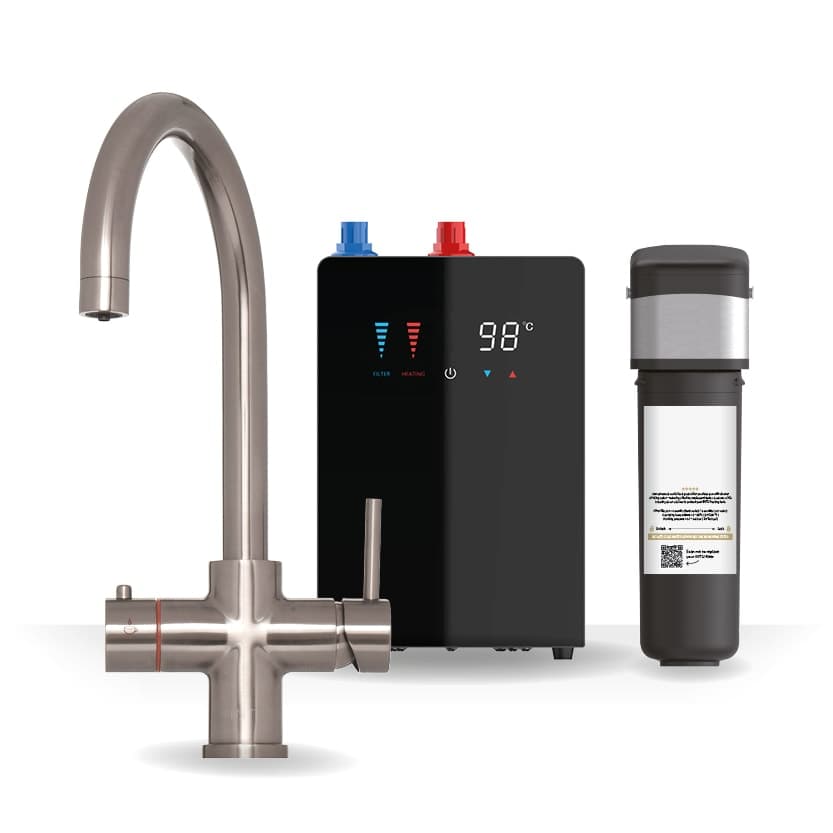 Brewmaster Brushed Nickel 3-1 swan tap with digital tank